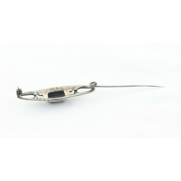 Sterling Silver Marcasite and Onyx Bar Pin Brooch - Picture 7 of 7